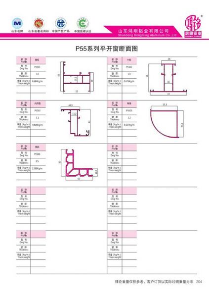 P55系列平開(kāi)窗斷面圖