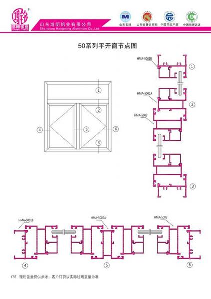 50系列平開(kāi)窗節(jié)點(diǎn)圖